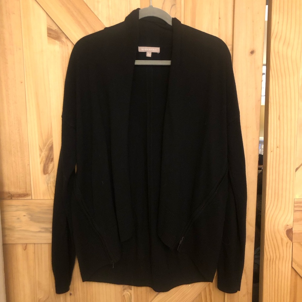 Banana Republic Black Open-Front Women's Sweater Cardigan Ribbed Hem Size L